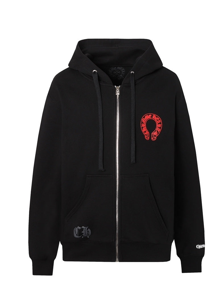 Chrome Hearts Zip-Up Hoodie "Black-Red-White"