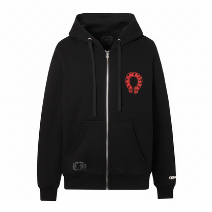 Chrome Hearts Zip-Up Hoodie "Black-Red-White"