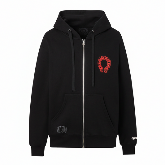 Chrome Hearts Zip-Up Hoodie "Black-Red-White"
