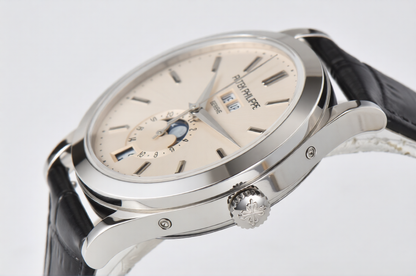 Patek Philippe Grand Complications Moonphase 38.5mm Black Leather White Dial