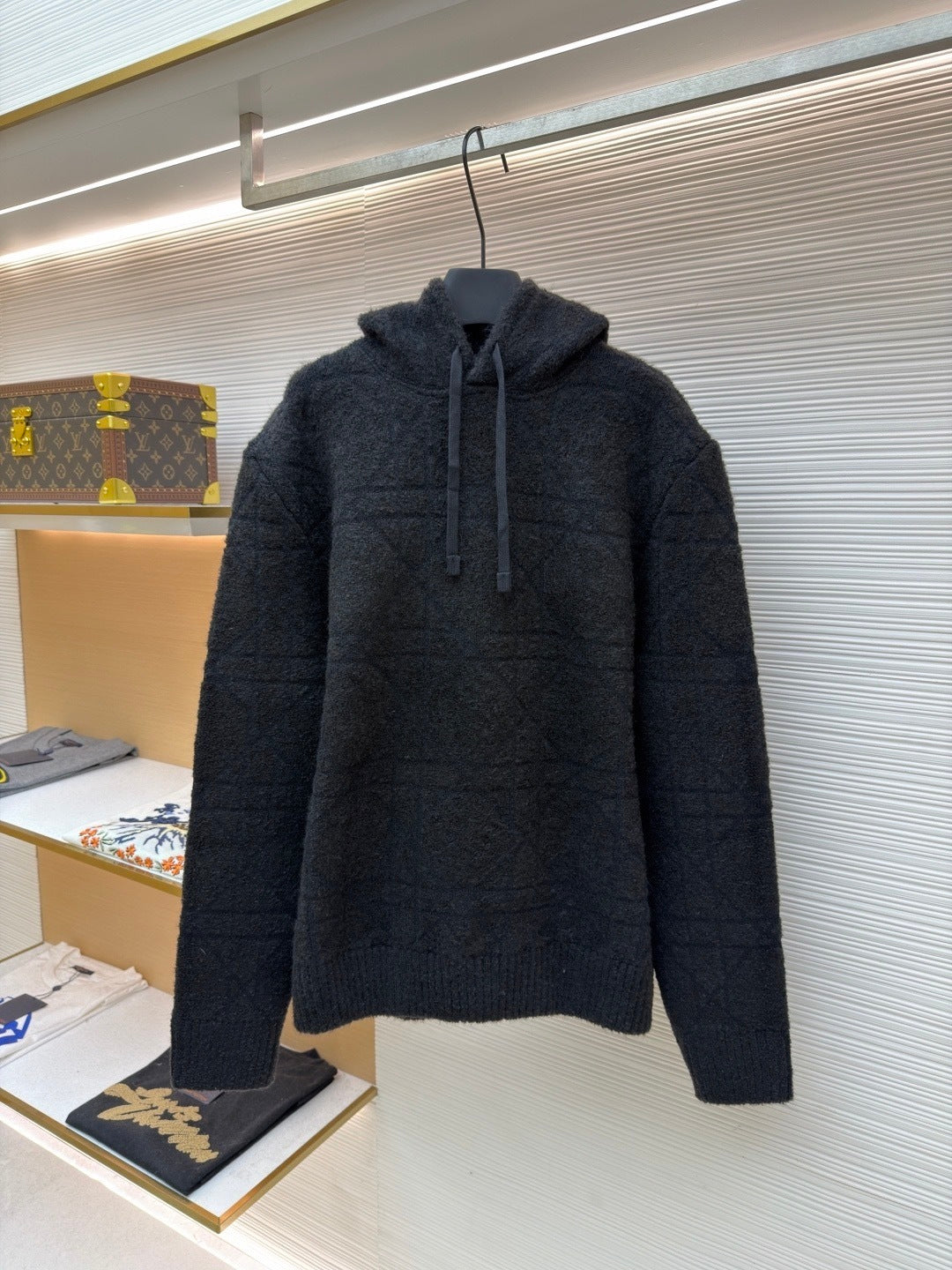 Dior Cannage Hooded Sweatshirt "Black Cotton and Wool Blend Knit"