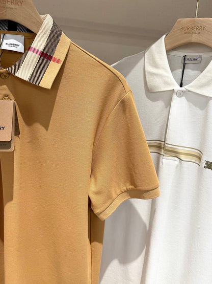 Burberry Check Collar Cotton Polo Shirt "Beige"