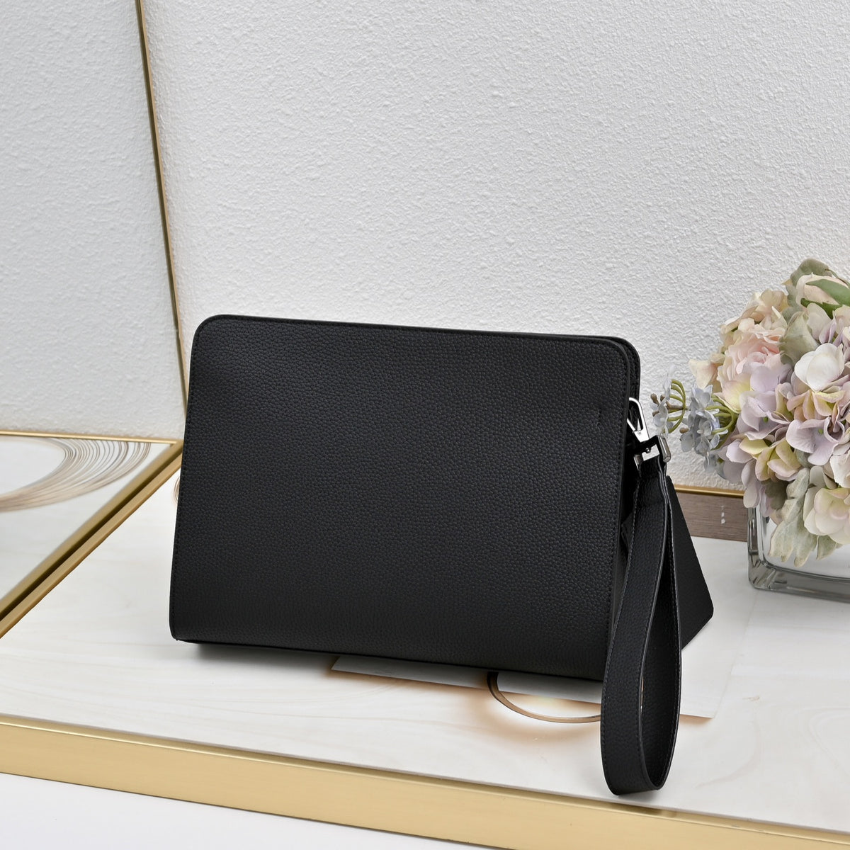 Dior CD Icon A5 Triangle Pouch "Black Matte Grained Calfskin"