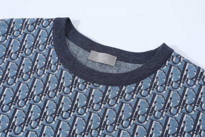 Dior Oblique T-Shirt "Blue Cotton Jacqard"