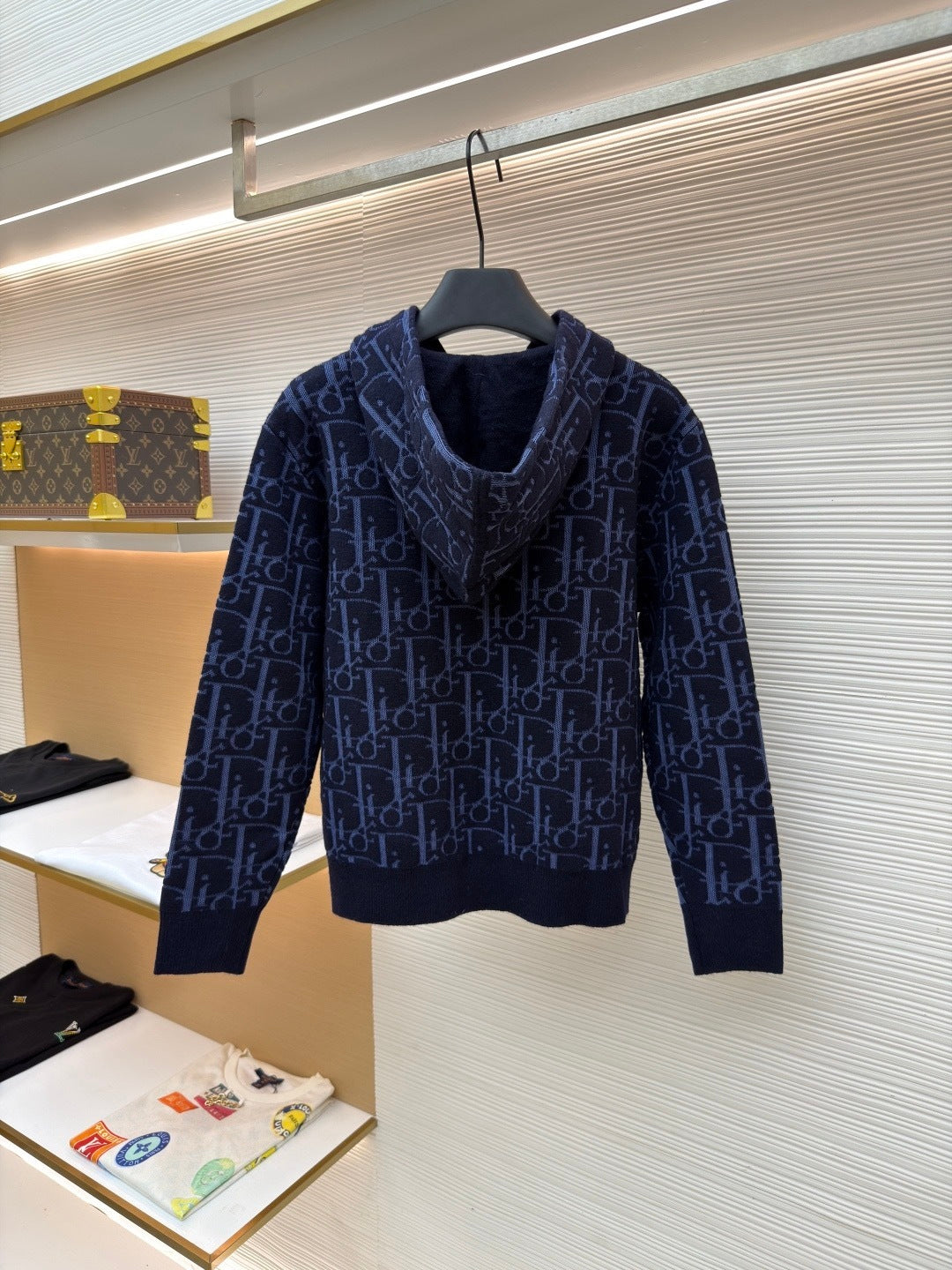 Dior Hooded Zip-up Cardigan "Navy Blue Dior Oblique Wool Blend Jacquard"