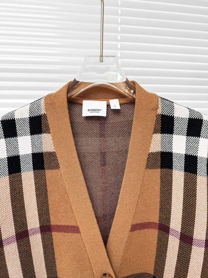 Burberry Check Wool Cashmere Cardigan "Birch Brown"