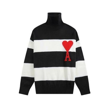 AMI Paris Ami De Coeur Striped Turtleneck Sweater "Black-White"