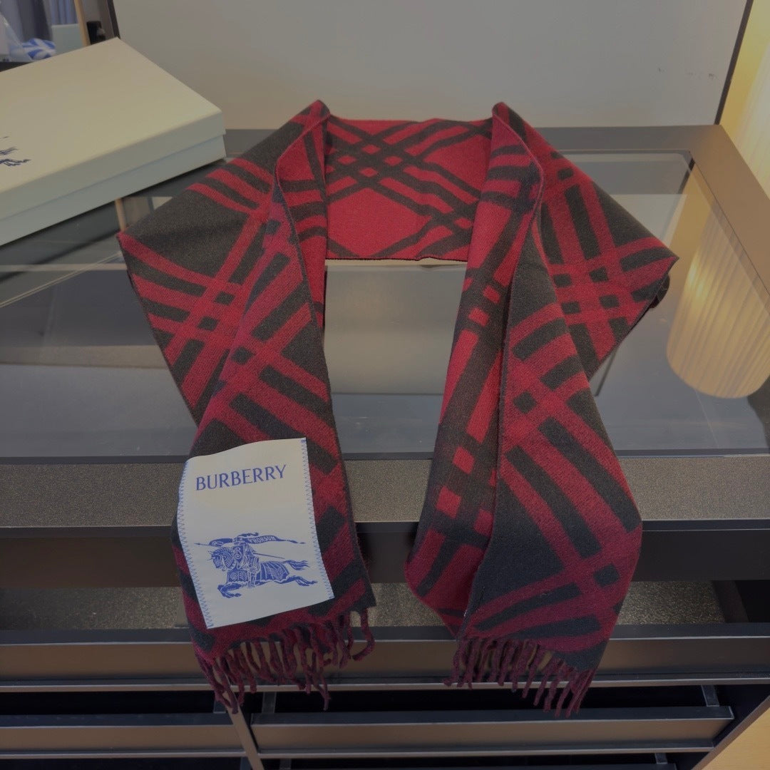 Burberry Check Cashmere Scarf "Red-Black"