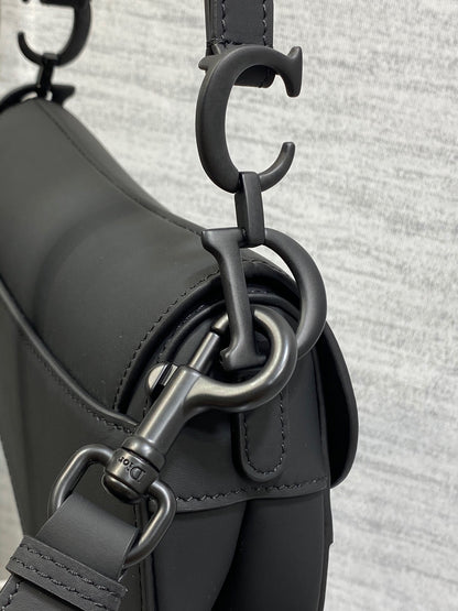 Dior Mini Saddle Bag with Strap "Black Ultramatte Calfskin"