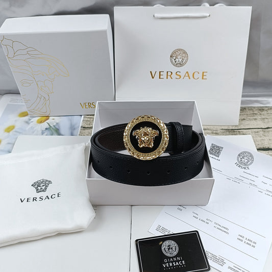 Versace Leather Belt "Black-Gold"