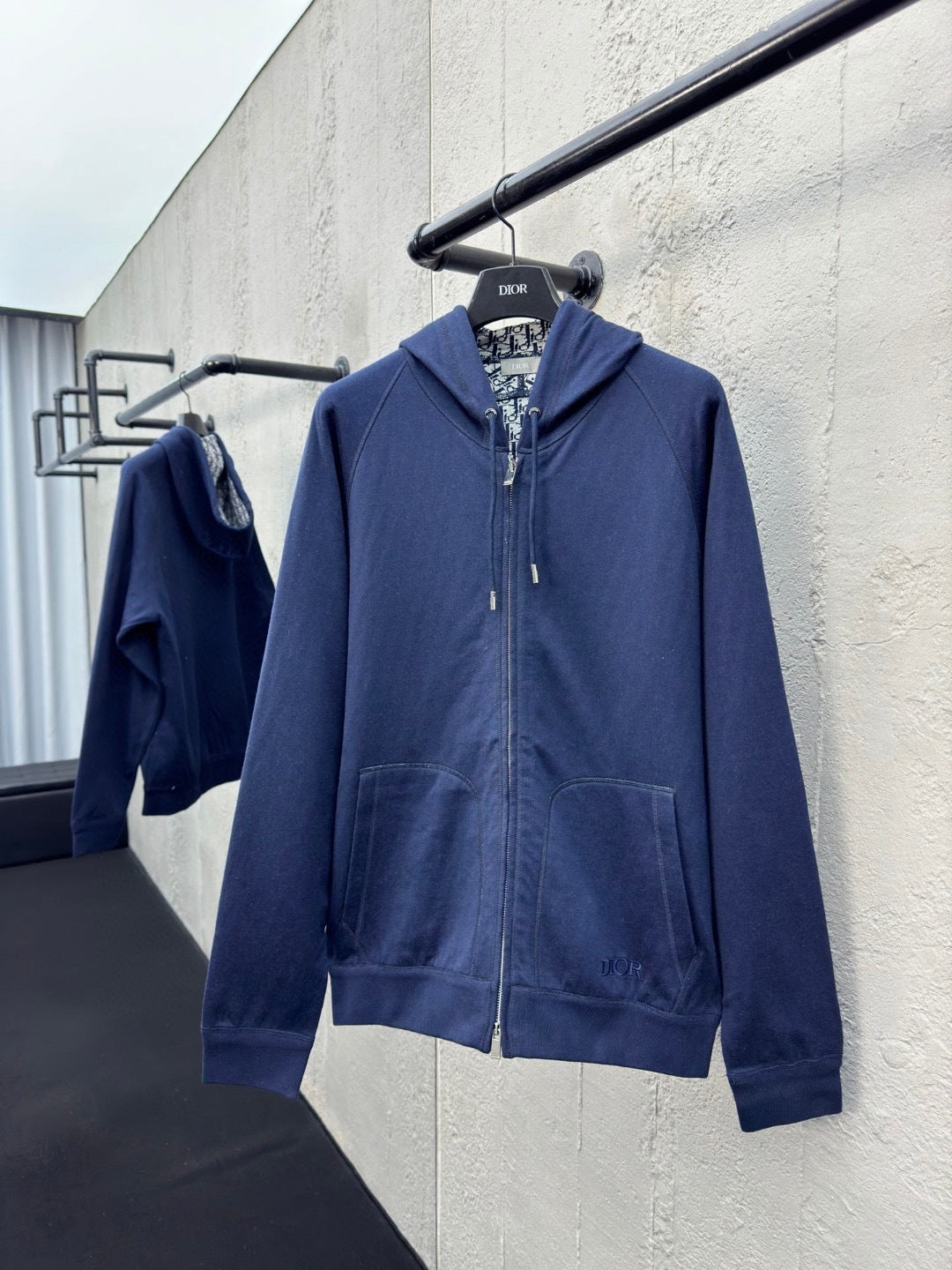 Dior Hooded Track Jacket "Navy Blue Cotton and Cashmere Knit"