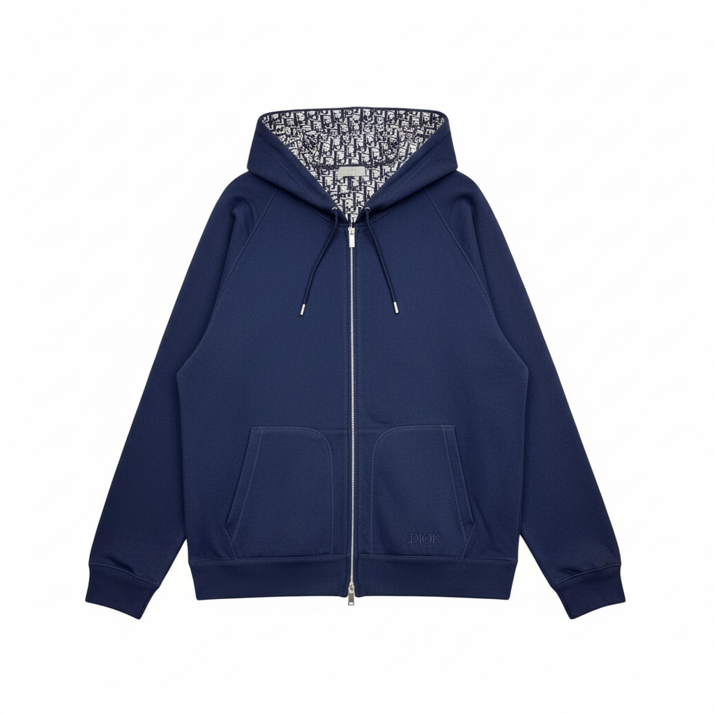 Dior Hooded Track Jacket "Navy Blue Cotton and Cashmere Knit"