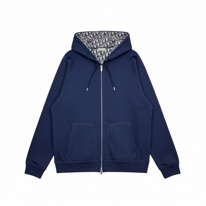 Dior Hooded Track Jacket "Navy Blue Cotton and Cashmere Knit"