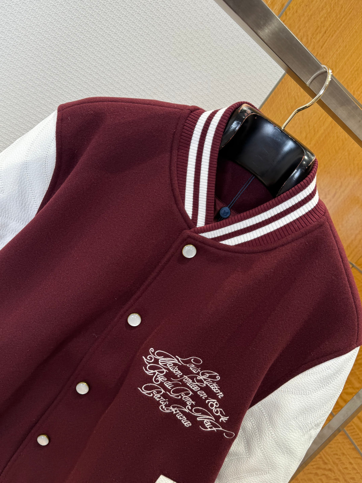 Louis Vuitton Embroidered Calfskin Varsity Jacket "Bordeaux"