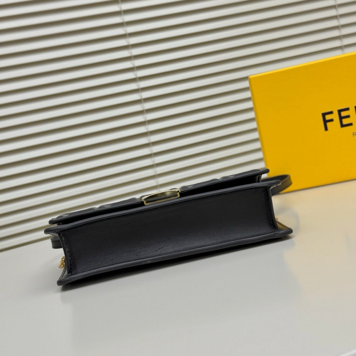 Fendi Tube Wallet On Chain "Black Nappa Leather Wallet with FF Motif"