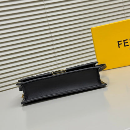 Fendi Tube Wallet On Chain "Black Nappa Leather Wallet with FF Motif"