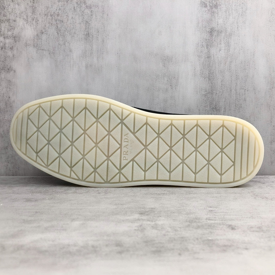 Prada Logo-Plaque Suede Loafers "Black"