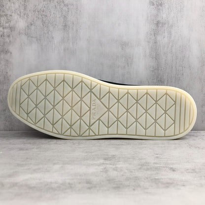 Prada Logo-Plaque Suede Loafers "Black"