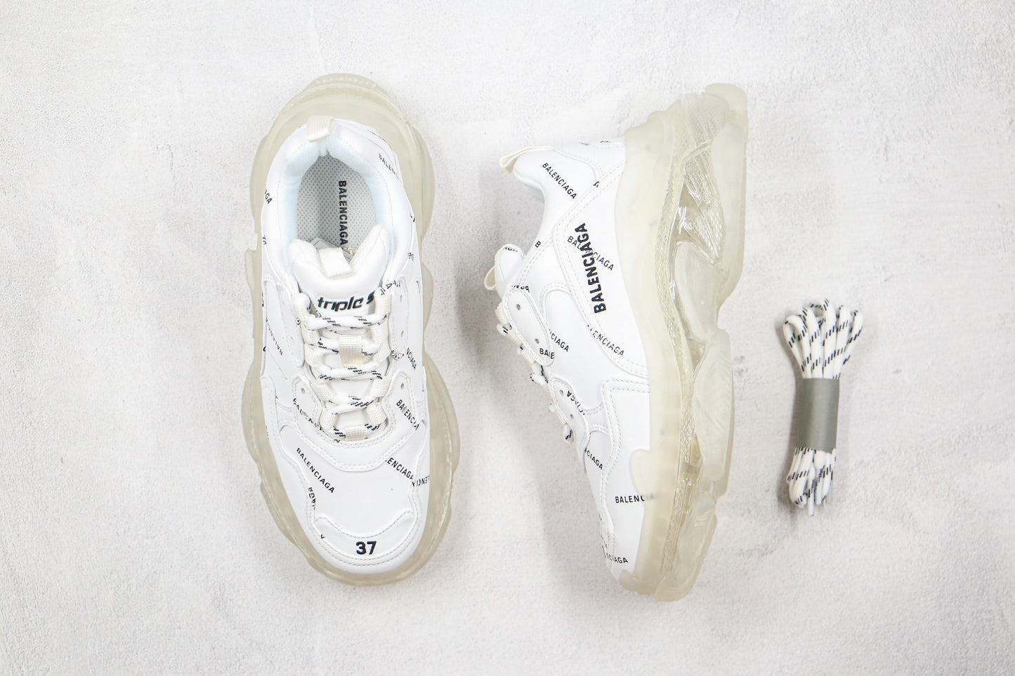 Balenciaga Triple S "White-All Over Logo-Clear Sole"