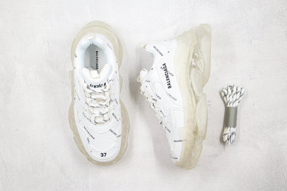 Balenciaga Triple S "White-All Over Logo-Clear Sole"
