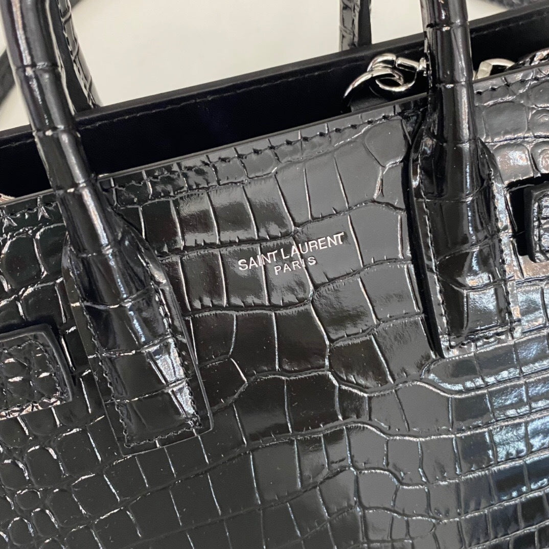 Saint Laurent Sac De Jour in Crocodile-Embossed Leather-Nano