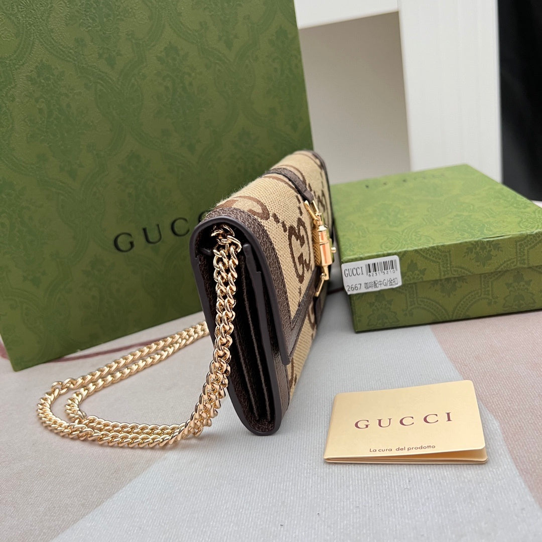 Gucci Jackie 1961 GG Jumbo Continental Chain Wallet