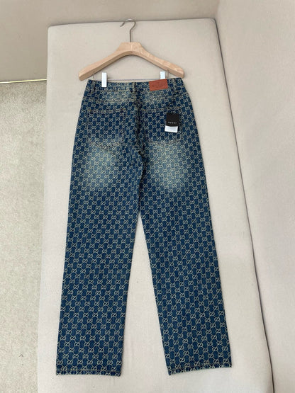 Gucci GG Cotton Denim Jacquard Pants