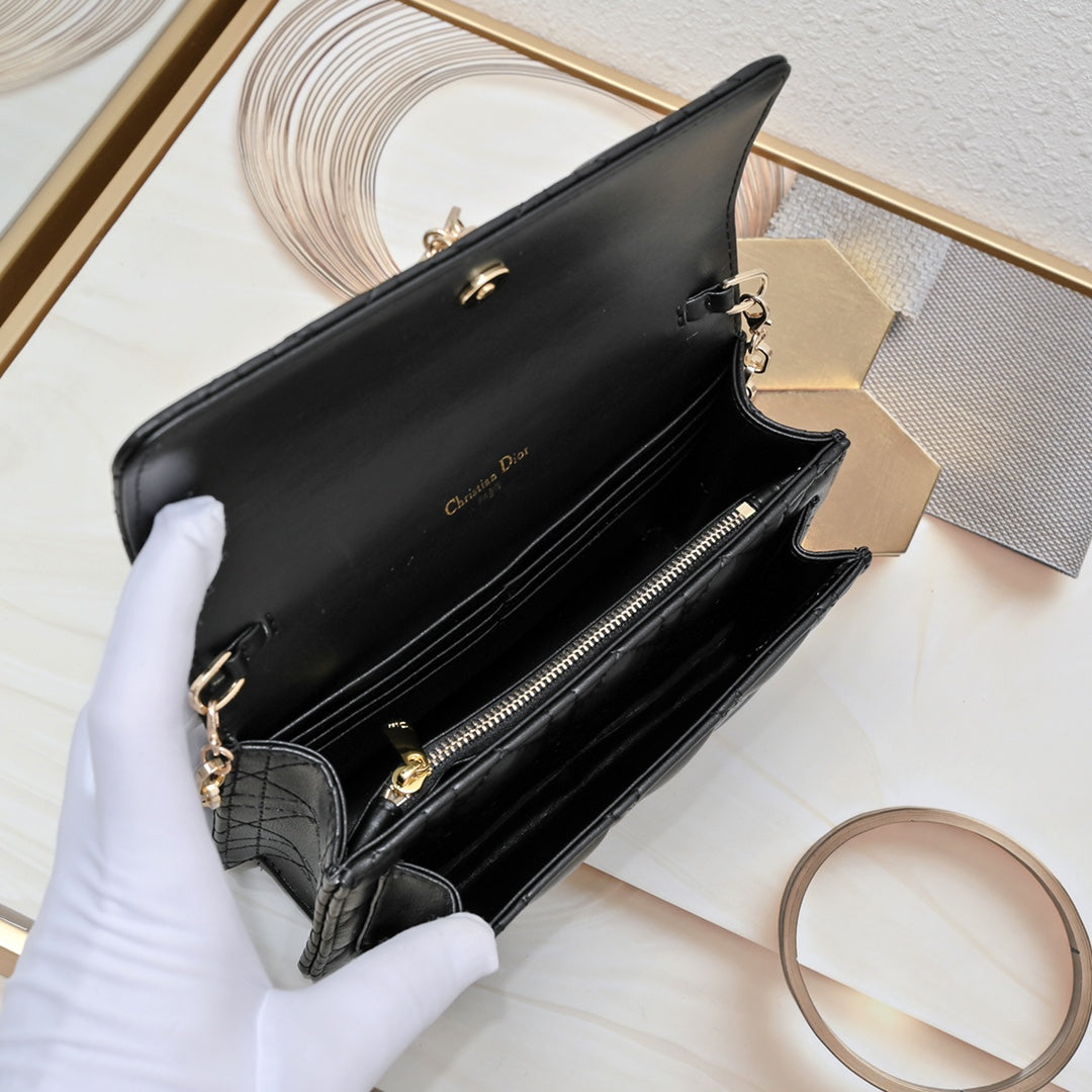 Dior My Dior Daily Pouch with Chain "Black Cannage Lambskin"