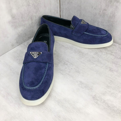 Prada Logo-Plaque Suede Loafers "Royal Blue"
