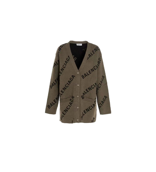 Balenciaga All-Over Logo Cardigan "Brown-Black"