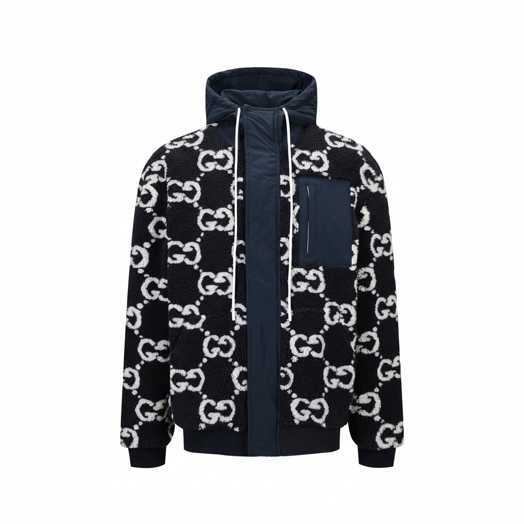 Gucci GG Jacquard Hooded Jacket "Navy Blue"