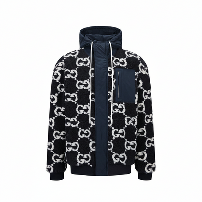 Gucci GG Jacquard Hooded Jacket "Navy Blue"