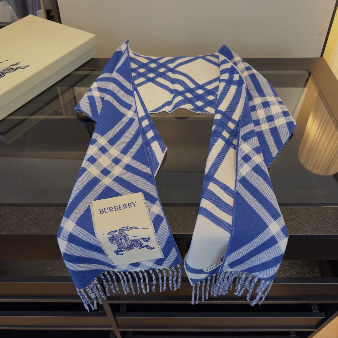 Burberry Check Cashmere Scarf "Blue-White"