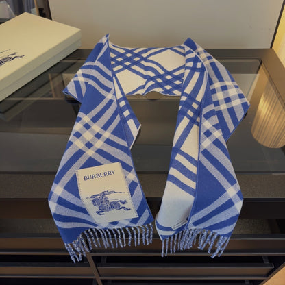 Burberry Check Cashmere Scarf "Blue-White"