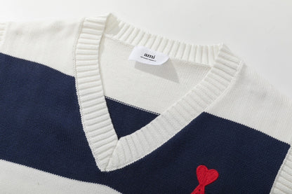 Ami Paris Sweater Vest "White-Navy Blue"