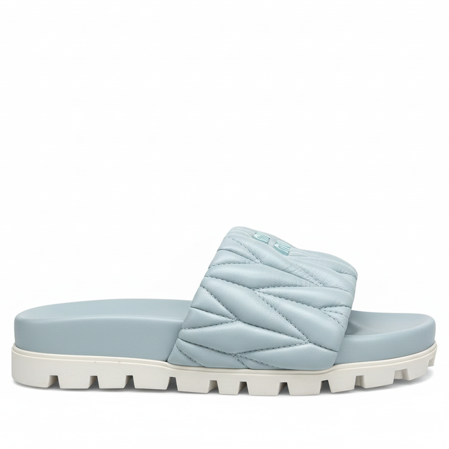 Miu Miu Leather Slides "Light Blue"