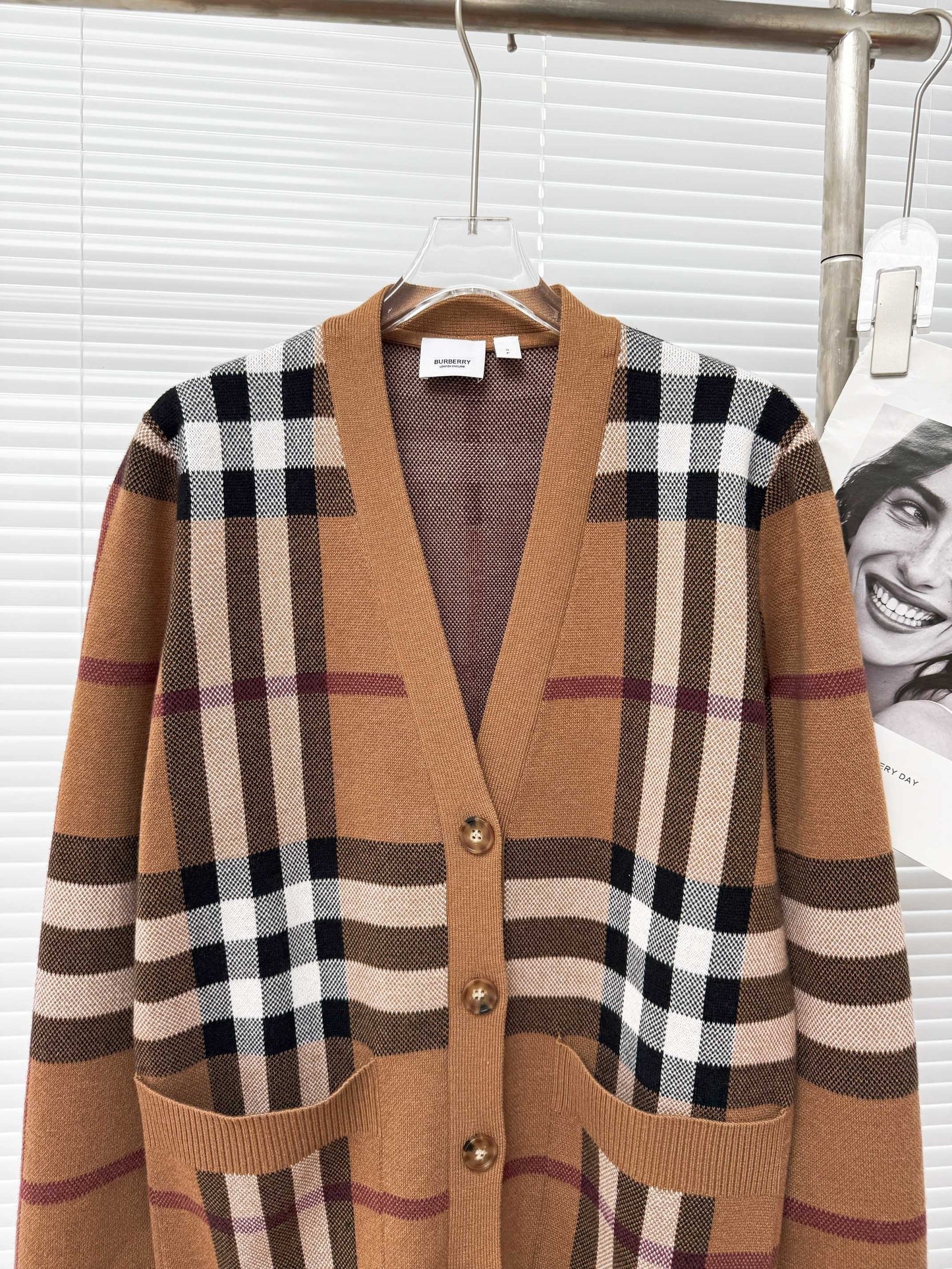 Burberry Check Wool Cashmere Cardigan "Birch Brown"