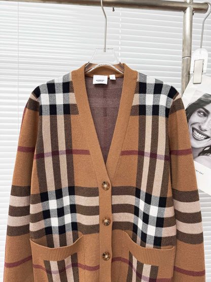 Burberry Check Wool Cashmere Cardigan "Birch Brown"