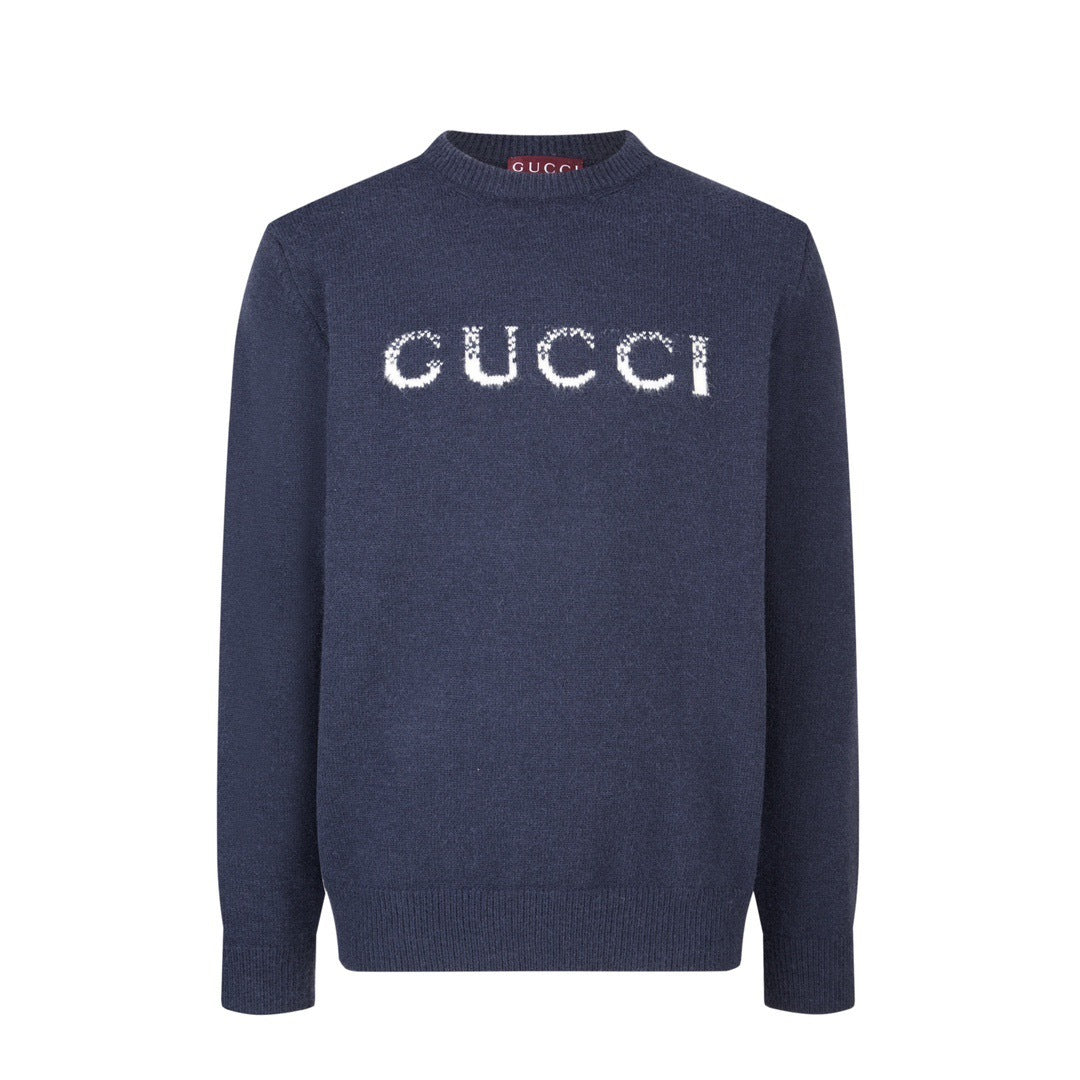 Gucci Wool Sweater with Gucci Intarsia "Dark Blue"