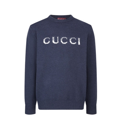 Gucci Wool Sweater with Gucci Intarsia "Dark Blue"