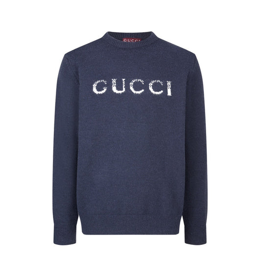 Gucci Wool Sweater with Gucci Intarsia "Dark Blue"