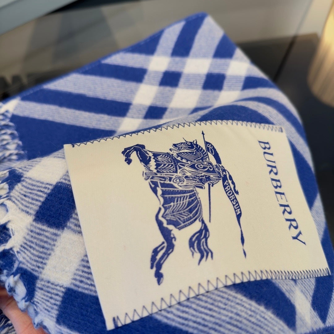 Burberry Check Cashmere Scarf "Blue-White"