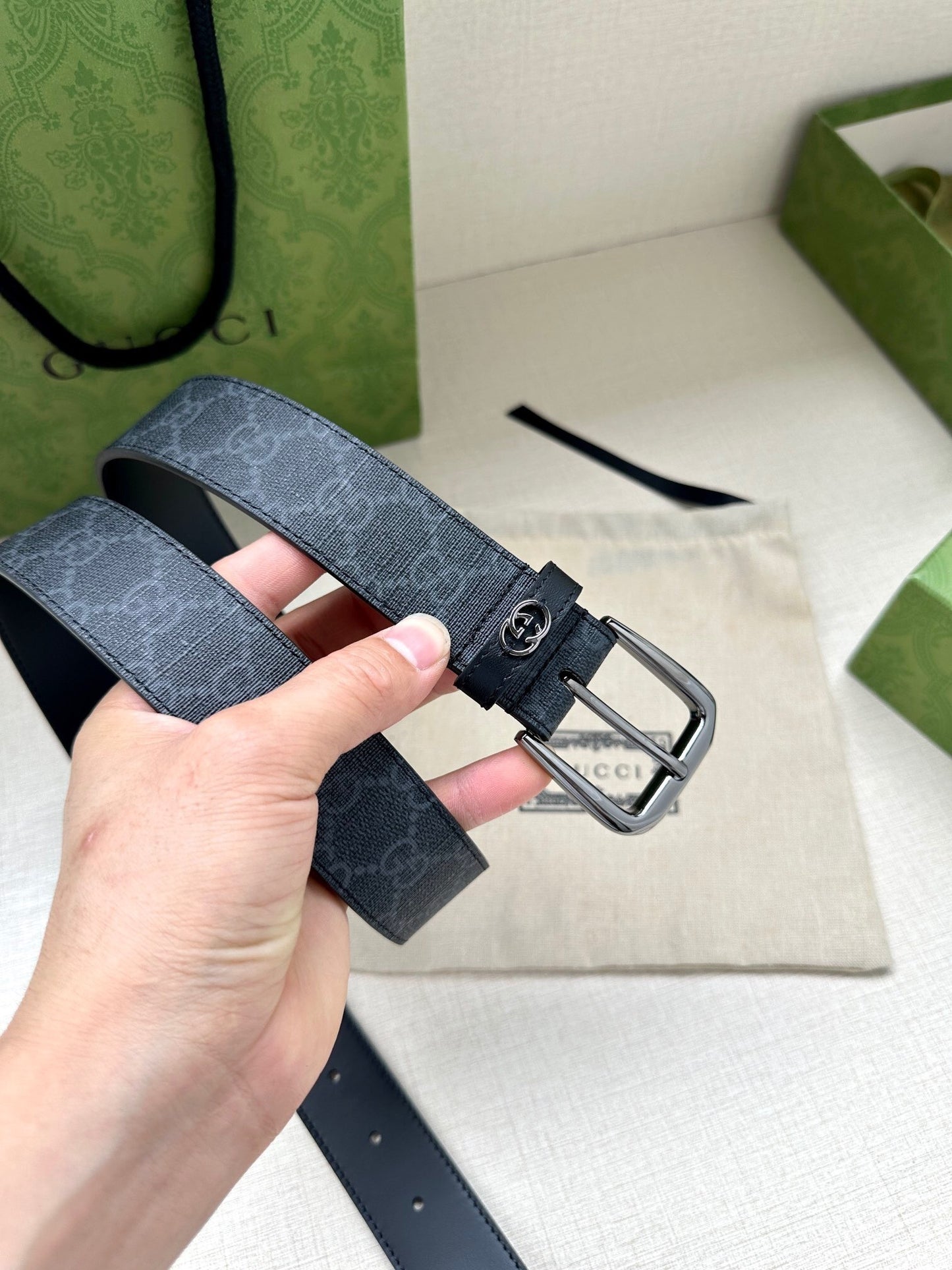 Gucci Belt with Interlocking G Detail "Black"