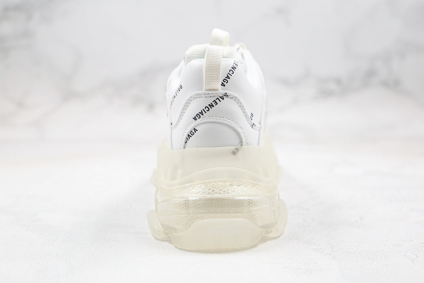 Balenciaga Triple S "White-All Over Logo-Clear Sole"