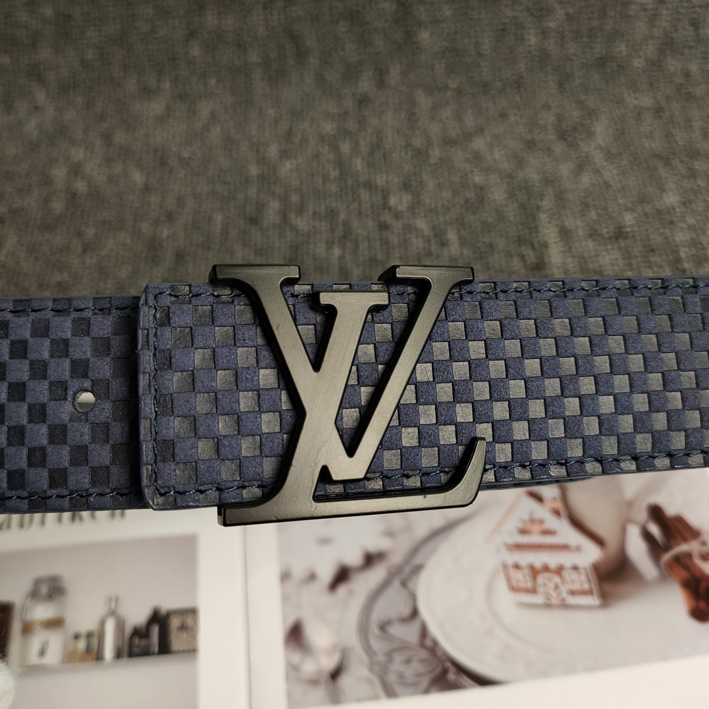 Louis Vuitton Leather Belt "Navy Blue-Black"