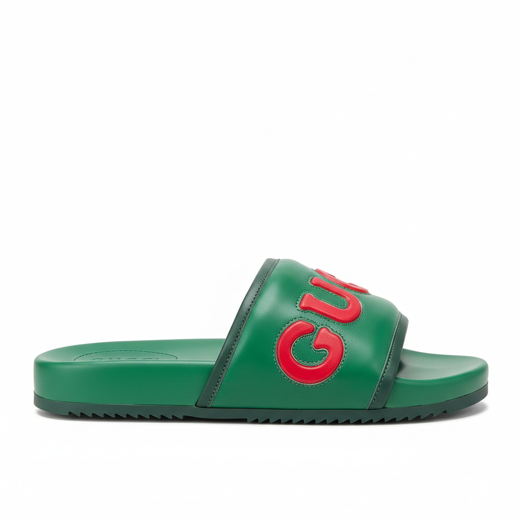 Gucci Logo Leather Slides "Green"