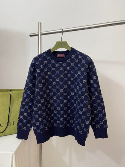 Gucci GG Double Wool Knit Sweater "Dark Blue"