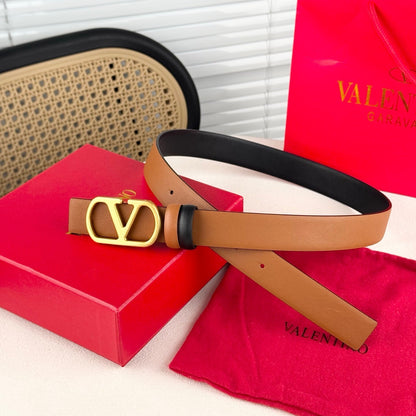Valentino VLogo Signature Reversible 30mm Leather Belt "Camel" and "Black"