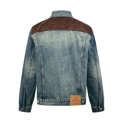 Prada Leather-Trimmed Denim Jacket