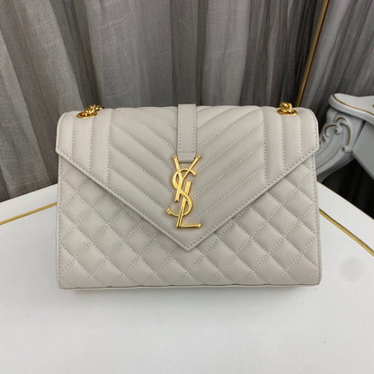 Saint Laurent Envlope Medium in Quilted Grain De Poudre Embossed Leather